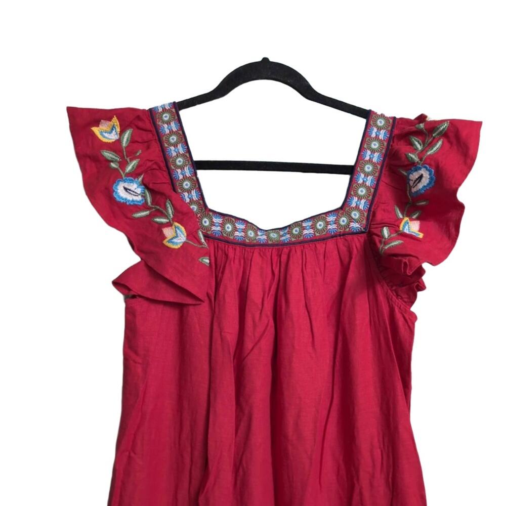 NWT Farm Rio Anthropologie Red Floral Embroidered Square Neck Boho Maxi Dress M - Picture 7 of 15